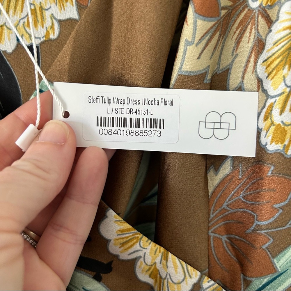 Baltic Born Brown Steffi Tulip Wrap Satin Boho Dress Mocha Floral NWT Large - Picture 4 of 10